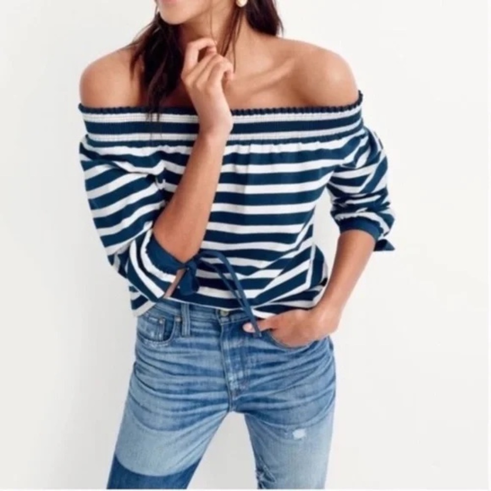 J. Crew Women's Striped Off-Shoulder Long Sleeve Top Size Medium